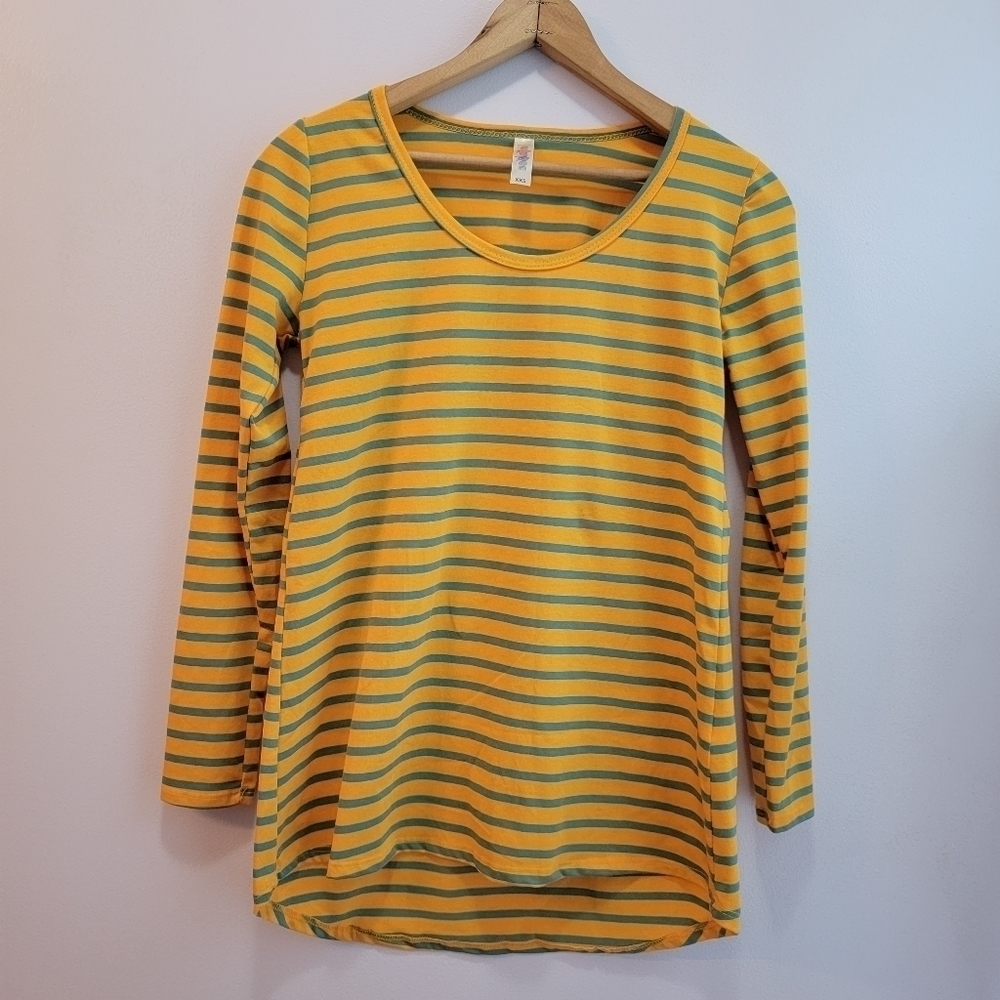 LulaRoe Yellow and Blue Stripe Long Sleeve Tee Shirt Size XXS - Picture 3 of 4